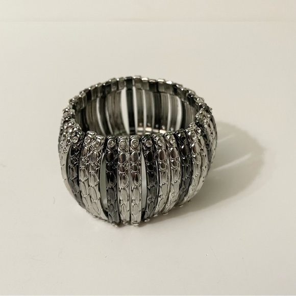 Gunmetal and Silver Tone Stretch Cuff Bracelet - Picture 7 of 14